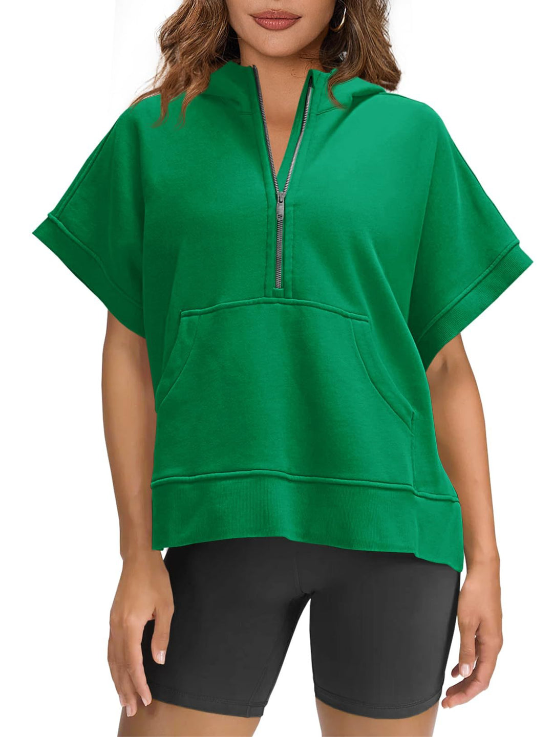 Damen lässiger Kapuzenpullover mit halbem Reißverschluss Drune