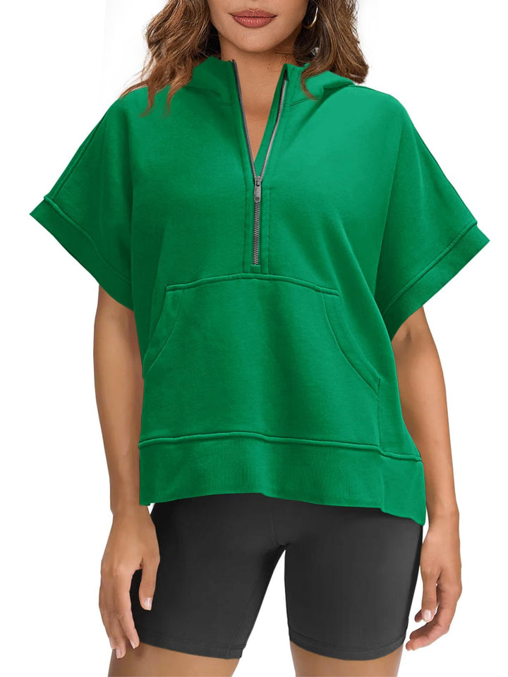 Damen lässiger Kapuzenpullover mit halbem Reißverschluss Drune