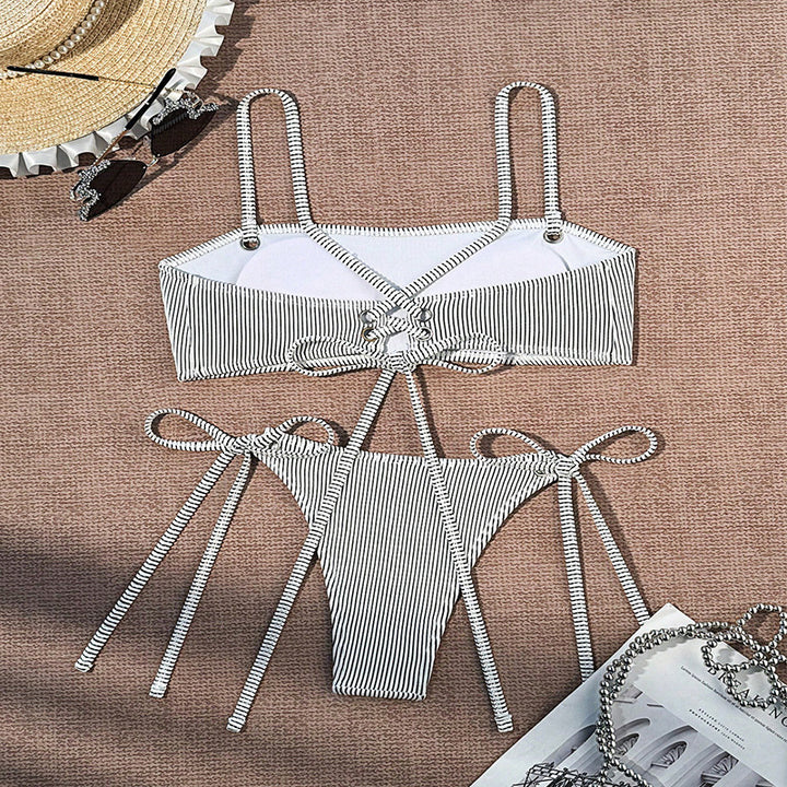 Damen Bikini-Set mit dezentem Streifenmuster und verstellbaren Trägern Drune