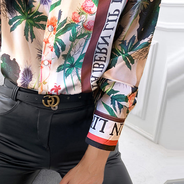 Damen floral bedruckte Bluse mit elegantem Satinfinish Drune