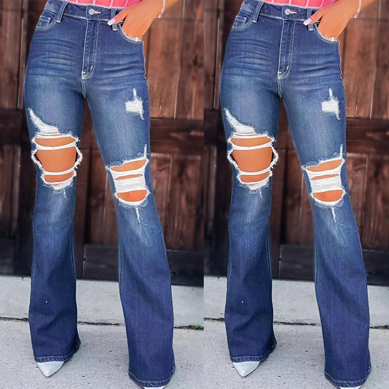 Damen Bootcut Jeans mit Destroyed-Effekten Drune