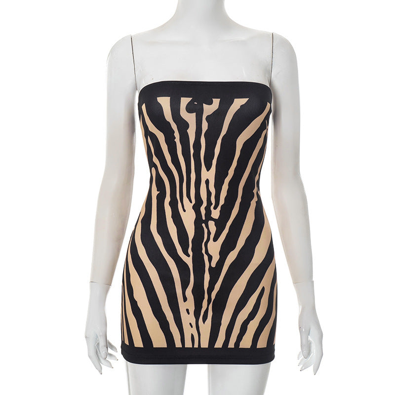 Damen Figurbetontes Bandeau Kleid im Zebra-Design Drune
