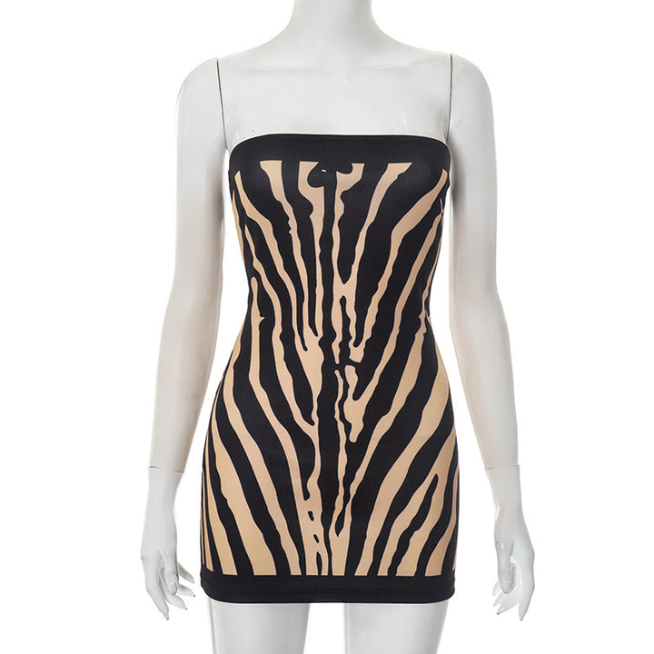 Damen Figurbetontes Bandeau Kleid im Zebra-Design Drune