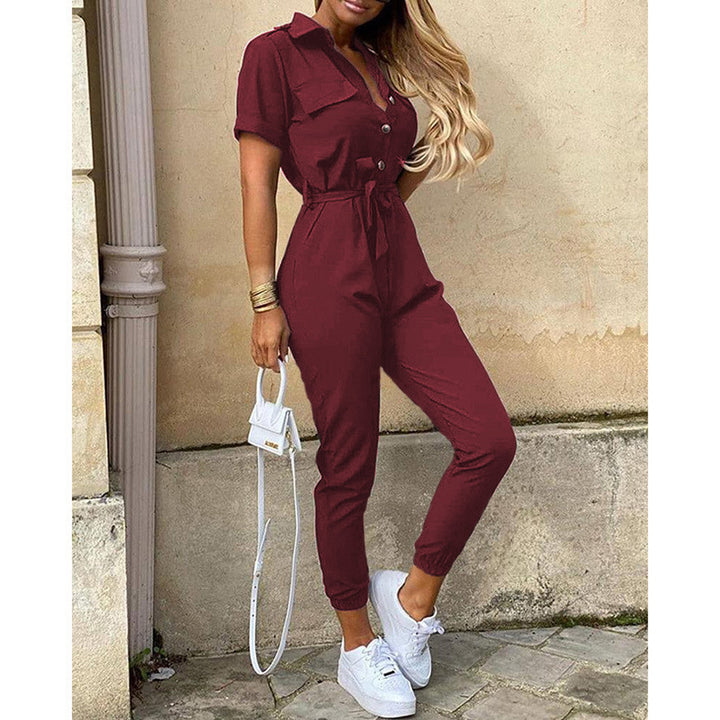 Damen eleganter Jumpsuit mit tailliertem Schnitt und praktischen Taschen Drune