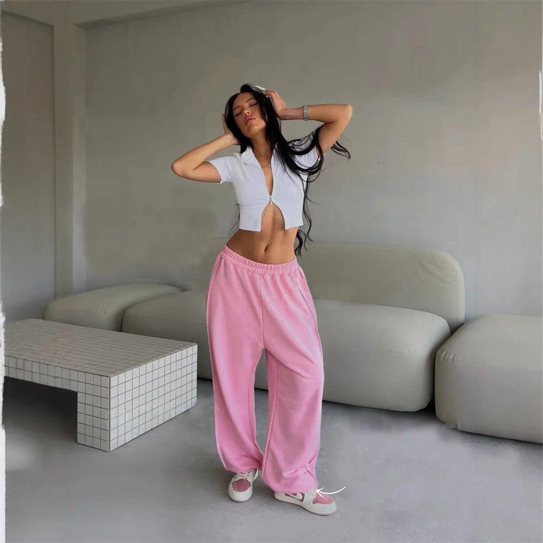 Damen nan weite Lounge-Jogginghose mit elastischem Komfortbund und seitlichen Eingrifftaschen Drune