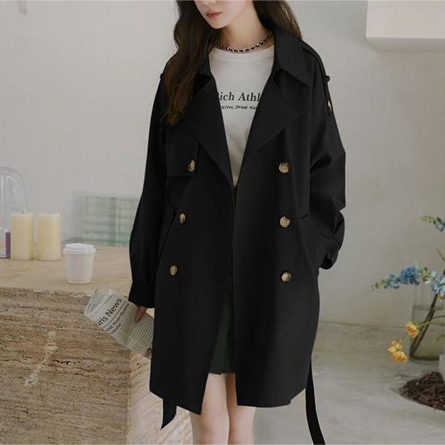 Damen lässiger Trenchcoat mit Gürtel und klassischen Knopfdetails Drune