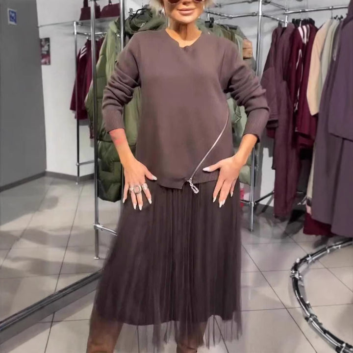 Damen trendiger, asymmetrischer Pullover mit Drapierung Drune