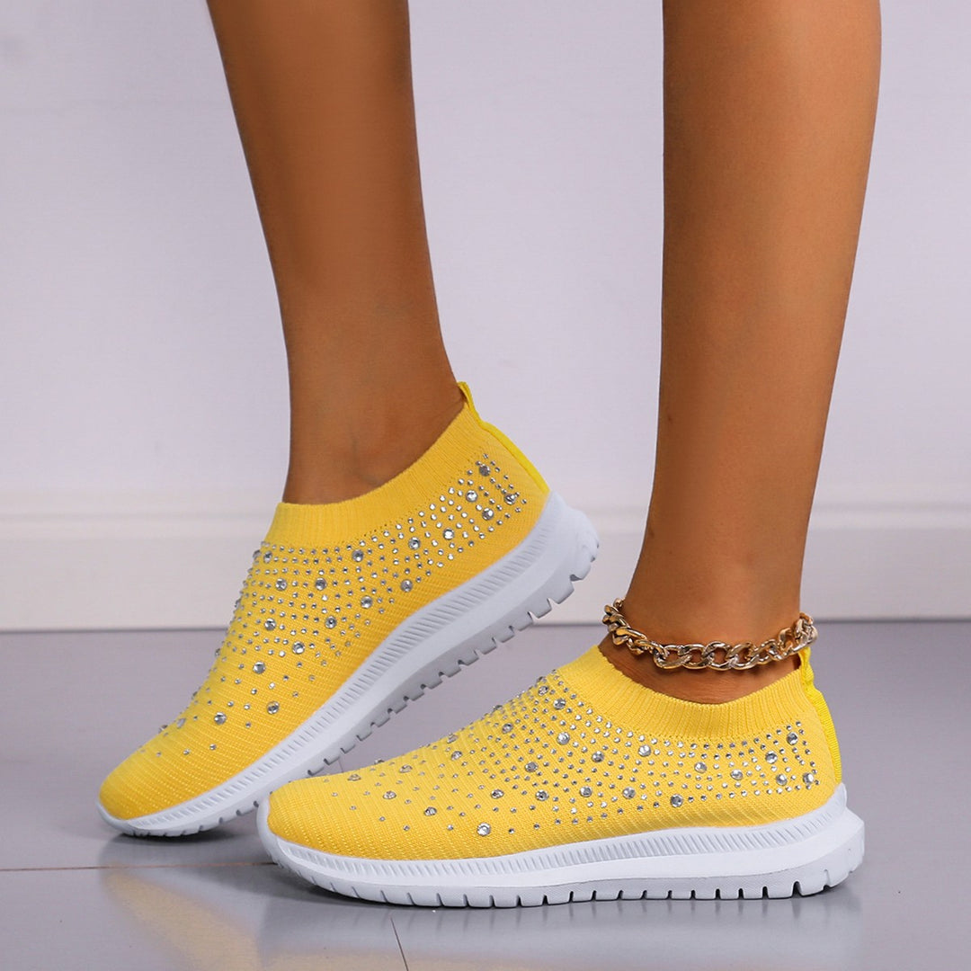 Damen Sneakers mit funkelnden Strass-Applikationen und elastischem Strick-Obermaterial Drune