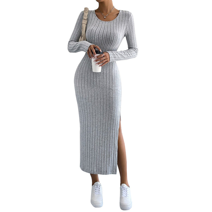 Damen Strickmaxikleid mit langen Ärmeln und seitlichem Schlitz Drune
