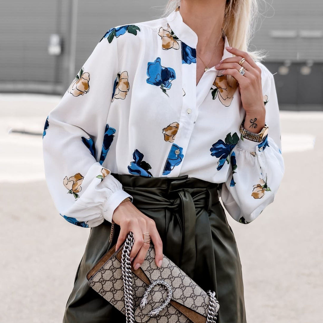 Damen Elegante Bluse mit floralem Muster und effektvollen Puffärmeln Drune
