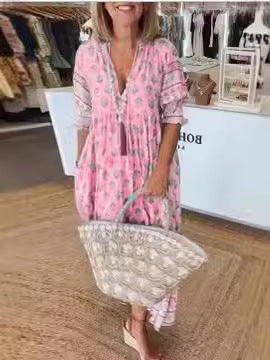 Damen Boho Midi Kleid Drune