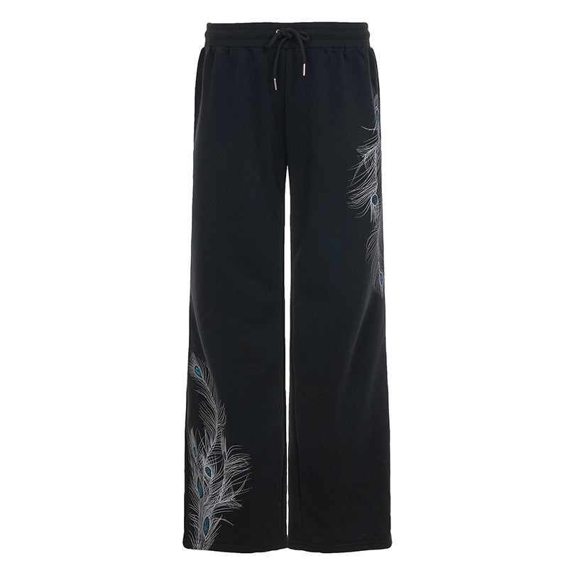 Damen Sporthose mit feinem Pfauenfeder-Druck Drune