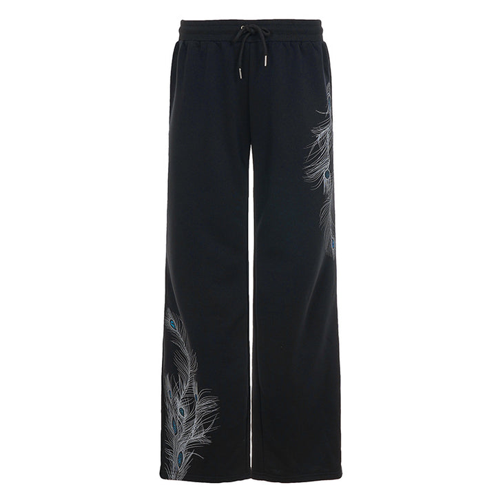 Damen Sporthose mit feinem Pfauenfeder-Druck Drune