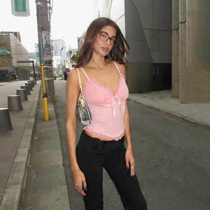 Damen Corsage-Top mit romantischen Rüschendetails und verstellbarem Kordelzug Drune