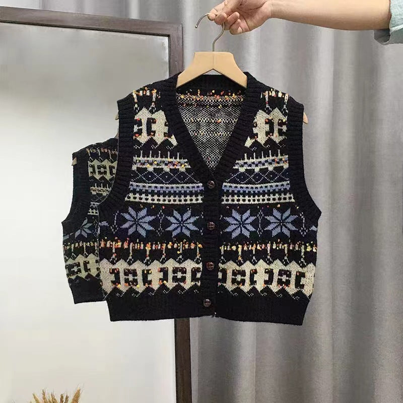 Damen Strickweste mit schickem Norweger-Muster und Knopfverschluss Drune