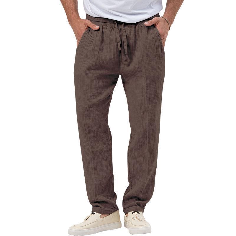 Herren nan entspannte Baumwoll-Musselin-Hose mit elastischem Tunnelzugbund und geradem Bein Drune
