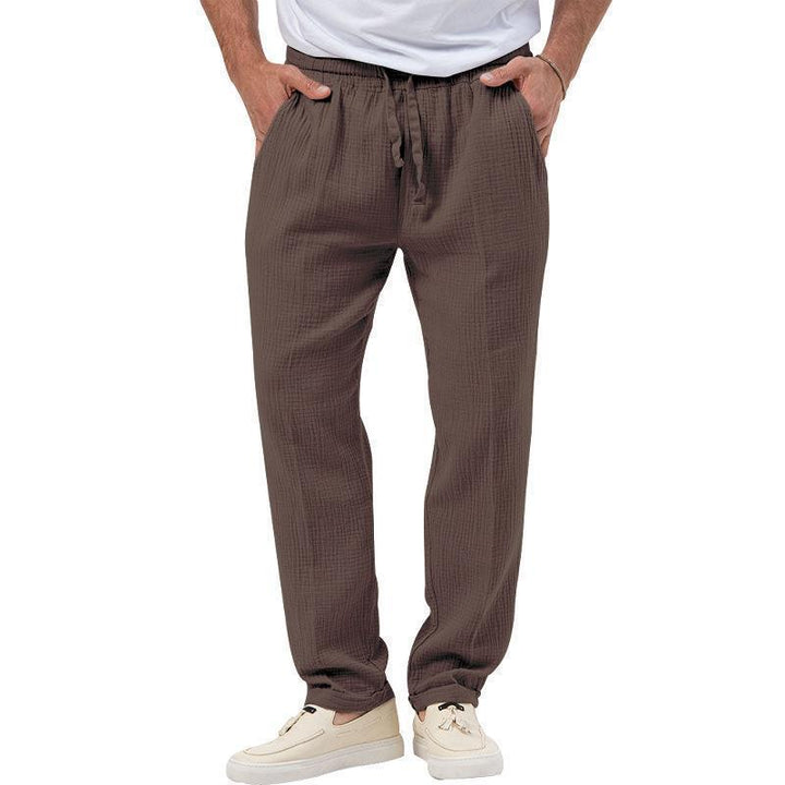 Herren nan entspannte Baumwoll-Musselin-Hose mit elastischem Tunnelzugbund und geradem Bein Drune