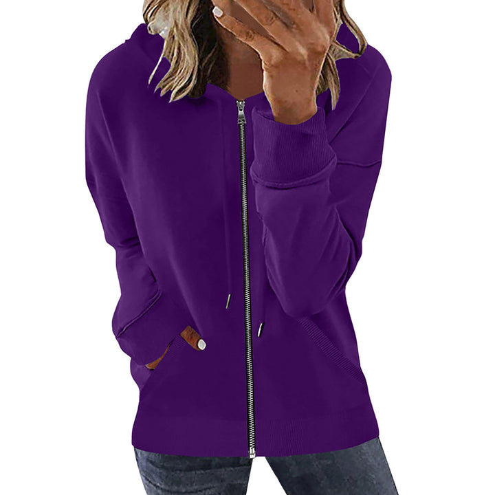 Damen nan Kapuzenjacke mit durchgehendem Reißverschluss, Kängurutaschen und elastischen Bündchen Drune