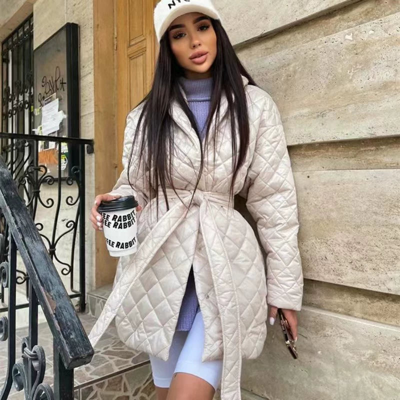 Damen Steppjacke mit Gürtel und hohem Kragen Drune