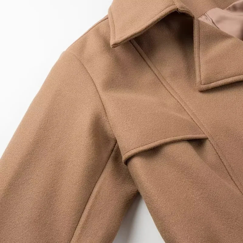 Damen eleganter Trenchcoat mit Schulterklappen und Taillengürtel Drune