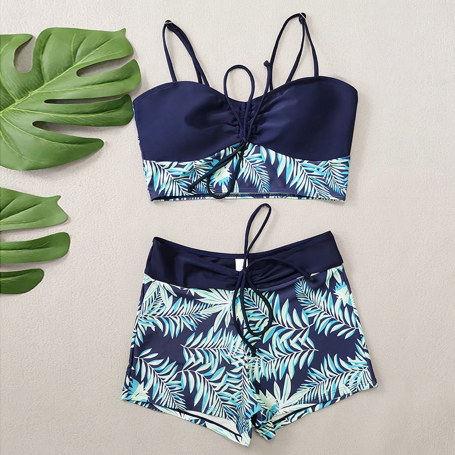 Damen Crop-Top Bikini mit floralem Design und bequemen Shorts Drune