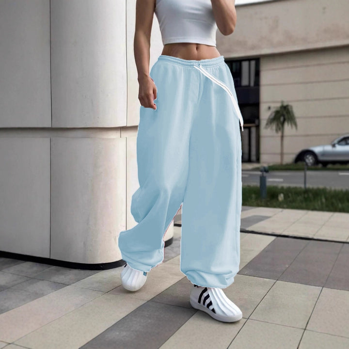 Damen nan weite Baggy-Jogginghose mit hohem Komfortbund, Kordelzug und elastischen Knöchelbündchen Drune