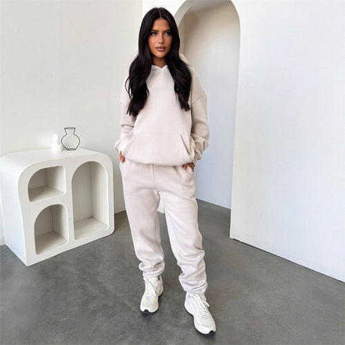 Damen Sportliches Loungewear-Set mit Kapuze und elastischem Bund Drune