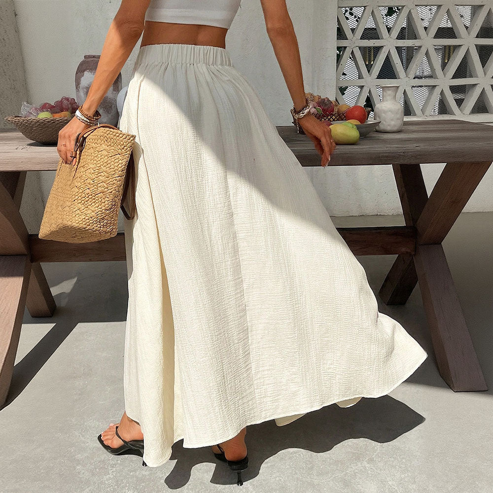 Damen Maxi-Rock mit elegantem, fließendem Schnitt und verstellbarem Taillenzug Drune