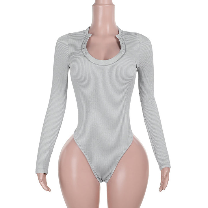 Damen Langarm Bodysuit mit elegantem Rundhalsausschnitt Drune