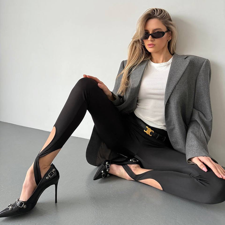 Damen Leggings mit raffiniertem Cut-Out und dekorativem Bindungsdetail Drune