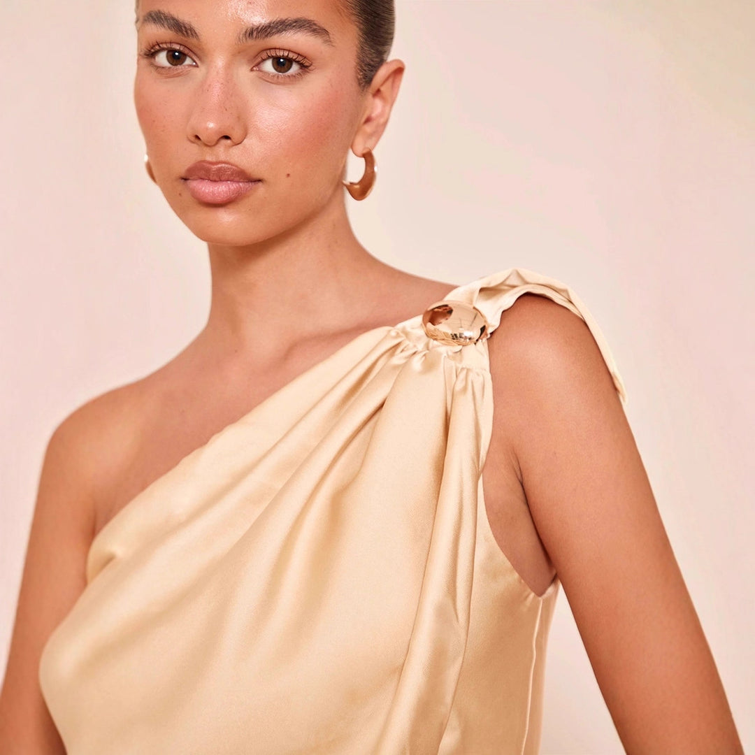 Damen asymmetrisches Satin-Oberteil mit drapiertem Abschluss Drune