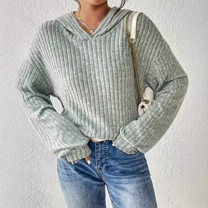 Damen Grobstrickpullover mit V-Ausschnitt und lässigen Ärmeln Drune