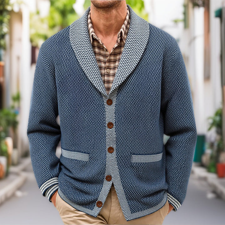 Herren Strickjacke mit eleganten Knopfdetails und breitem Schalkragen Drune