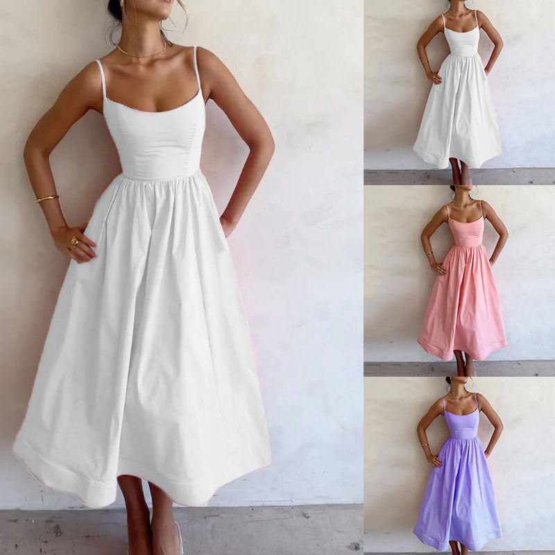 Damen Midi-Kleid mit tailliertem Oberteil und schwingendem Rock Drune