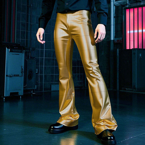 Herren glänzende Disco-Style Hose mit weitem Bein und auffälligem Muster Drune