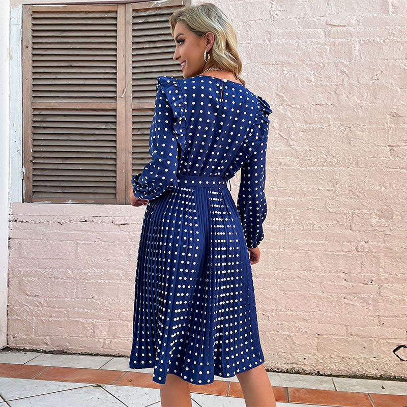 Damen Freizeitkleid mit Punkten und Taillengürtel Drune