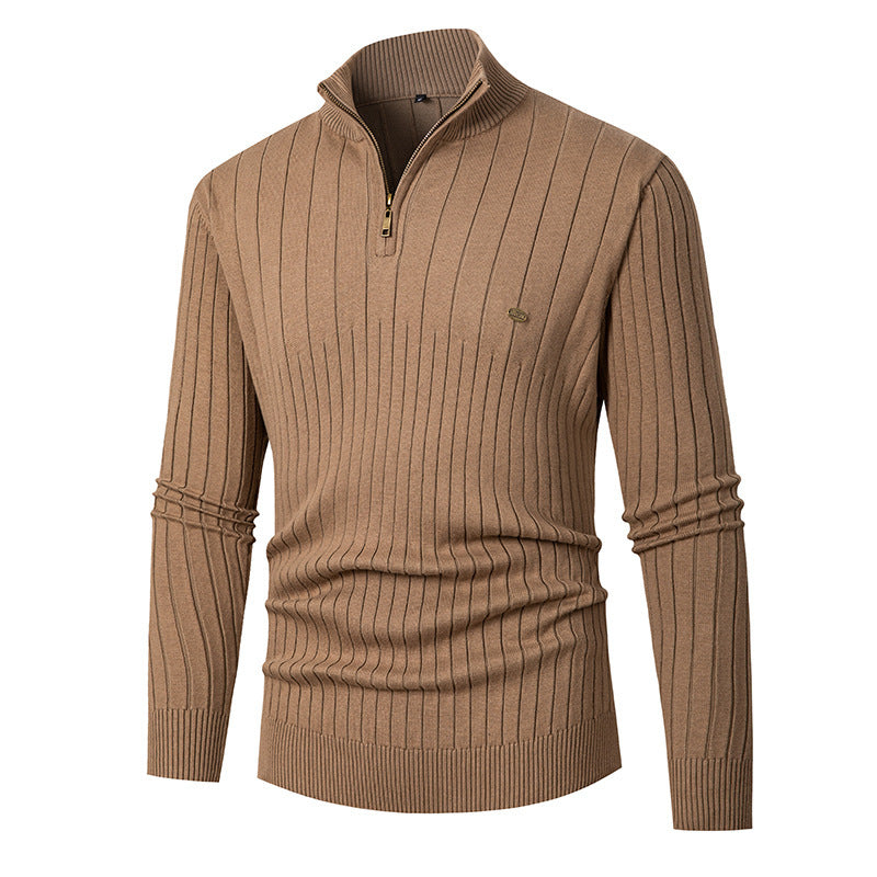 Herren eleganter Strickpullover mit halbem Reißverschluss und feinem Rippdesign Drune