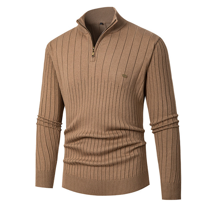 Herren eleganter Strickpullover mit halbem Reißverschluss und feinem Rippdesign Drune