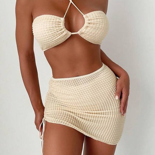 Damen Bandeau-Bikini mit verstellbaren Trägern und schnürbarem Rock Drune