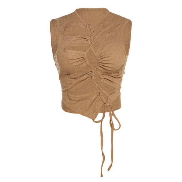 Damen Crop-Top mit raffinierten Raffungselementen und verstellbaren Bindebändern Drune