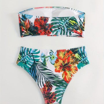 Damen Bandeau-Bikini-Set mit tropischem Blumendesign Drune