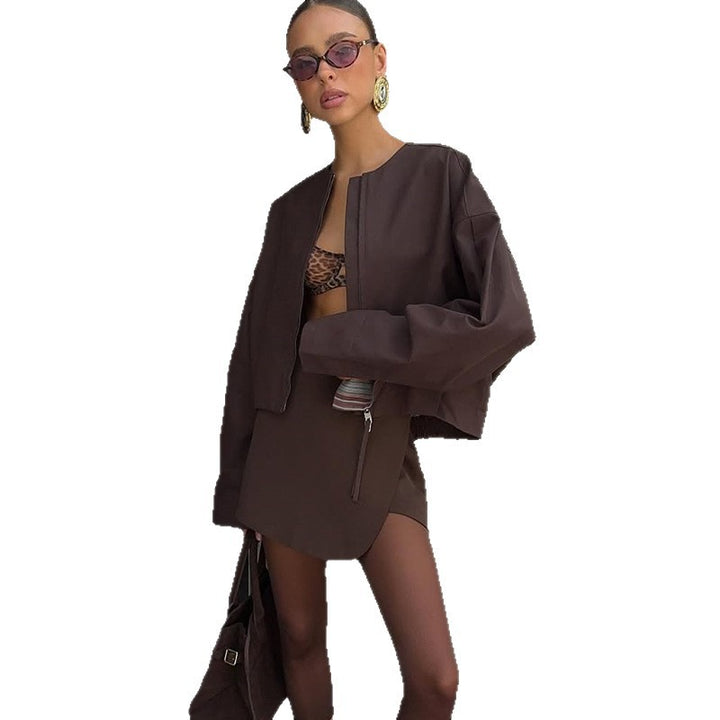 Damen modische cropped Jacke mit kurzem Schnitt und passendem Rock Drune