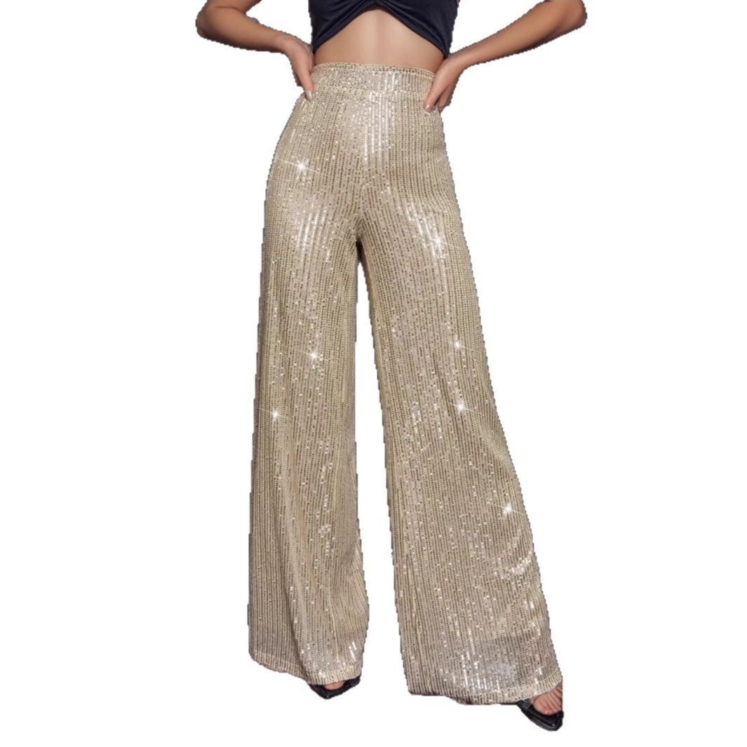 Damen Glänzende Palazzohose mit funkelndem Pailletten-Design Drune