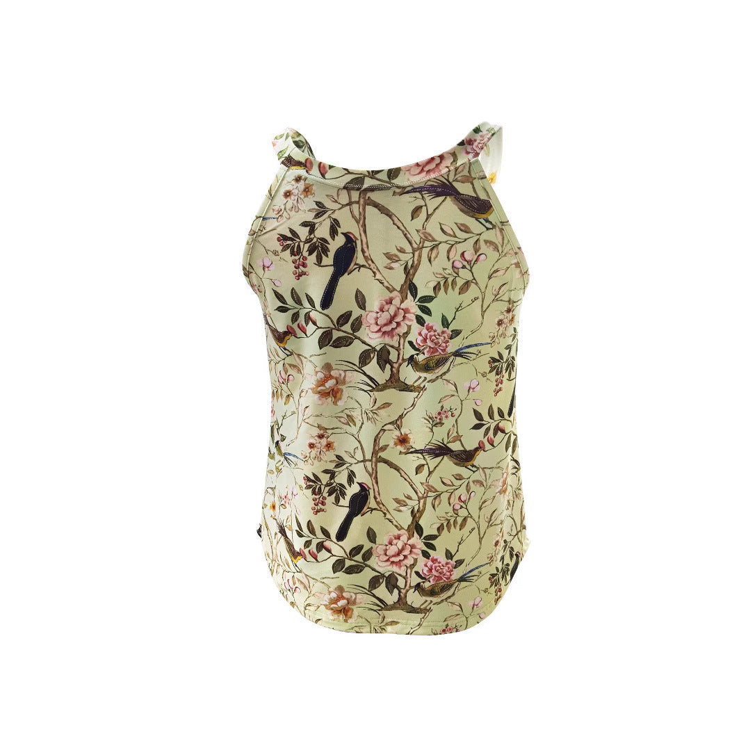 Damen ärmelloses Blumenshirt mit hohem Kragen Drune