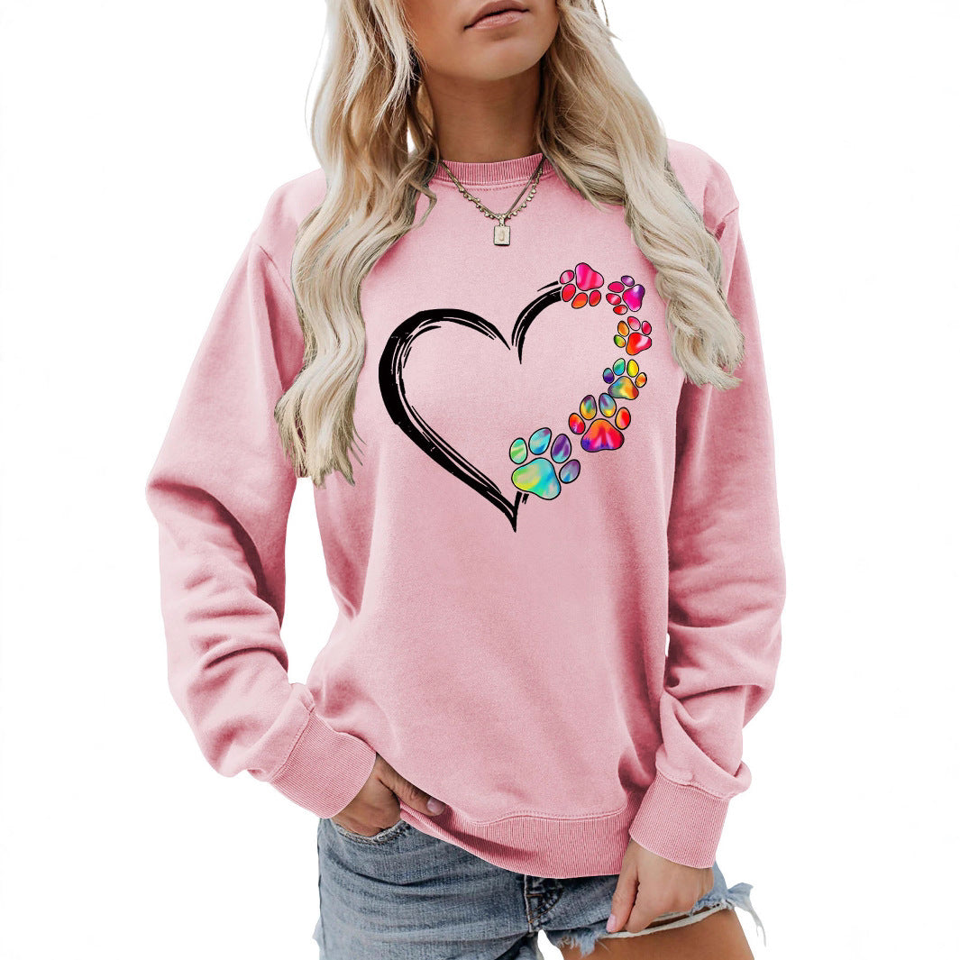 Damen Sweatshirt mit kreativem Pfotenherz-Design Drune