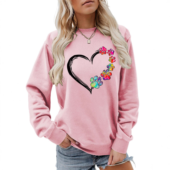 Damen Sweatshirt mit kreativem Pfotenherz-Design Drune