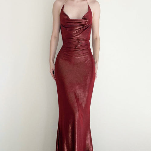 Damen Abendkleid mit schimmerndem Satin und elegantem Schlitz Drune