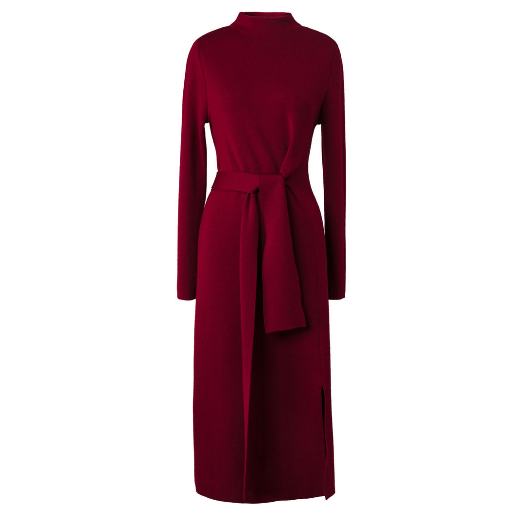 Damen elegantes Wickelkleid mit tiefem V-Ausschnitt und seitlichem Schlitz Drune