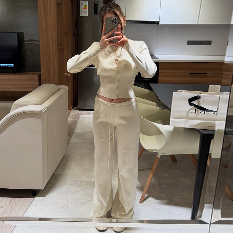 Damen Bequemes Strick-Loungewear-Set mit Knopfleiste Drune