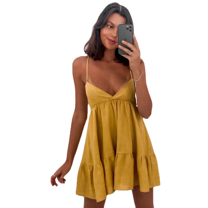Damen Luftiges Sommerkleid mit Volant und Trägern Drune